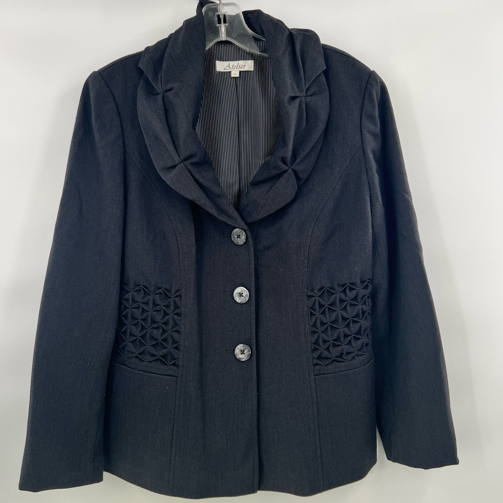 Atelier dark grey ruched collar blazer jacket size 8